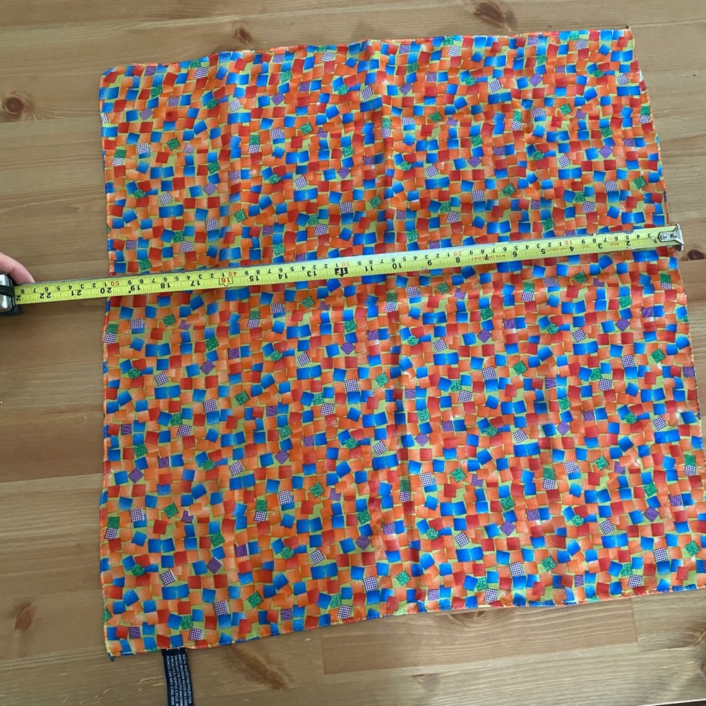 Vintage Geometric Mosaic Print Square Scarf Orange Blue Green Multicolored - Picture 4 of 10